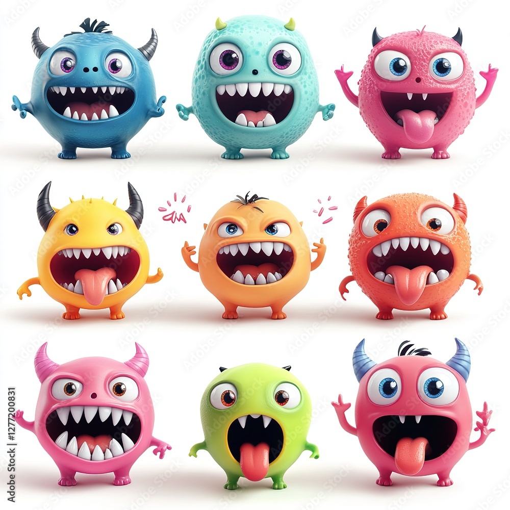 Fototapeta premium Playful monster characters fantasy world digital art colorful environment front view whimsical concept