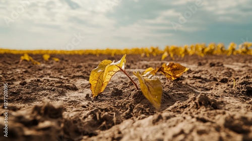 Toxic fertilizer affecting soil and crops. Featuring weak plant growth and environmental degradation