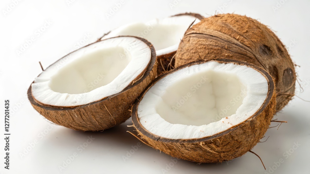Halved Coconuts on White Background Halved Coconuts on White Background