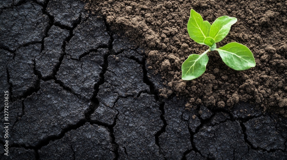Naklejka premium Toxic fertilizer applied to a drought-stricken farm. Featuring crop damage and soil erosion
