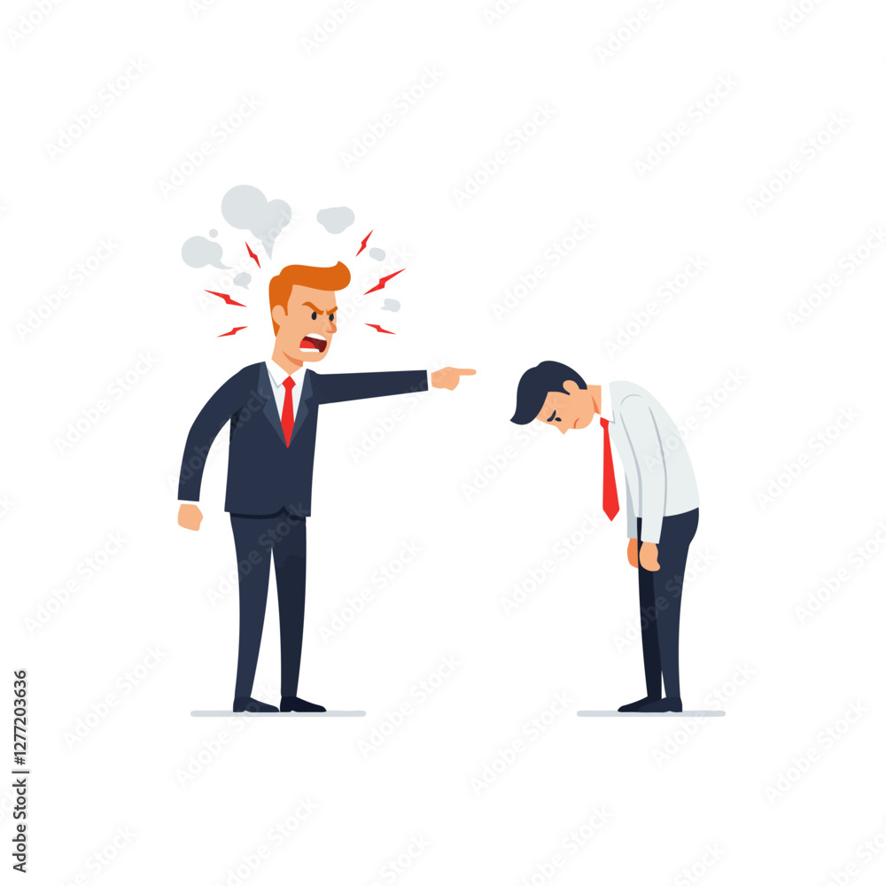 Angry Boss Scolding Employee with Negative Emotion in Office Setting Angry Boss Scolding Employee with Negative Emotion in Office Setting