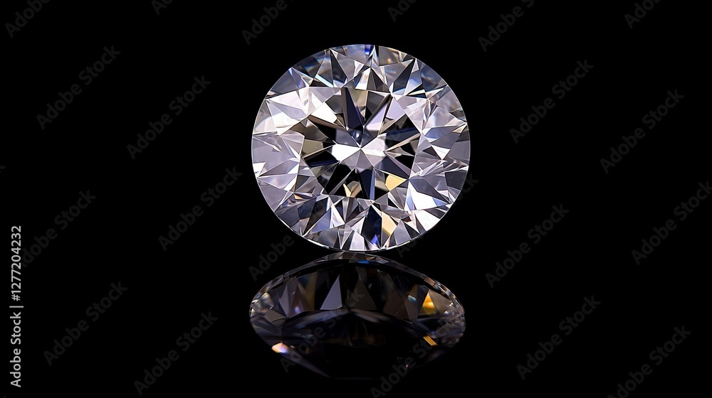 Diamond isolated on black background. Round brilliant cut. Diamond isolated on black background. Round brilliant cut.