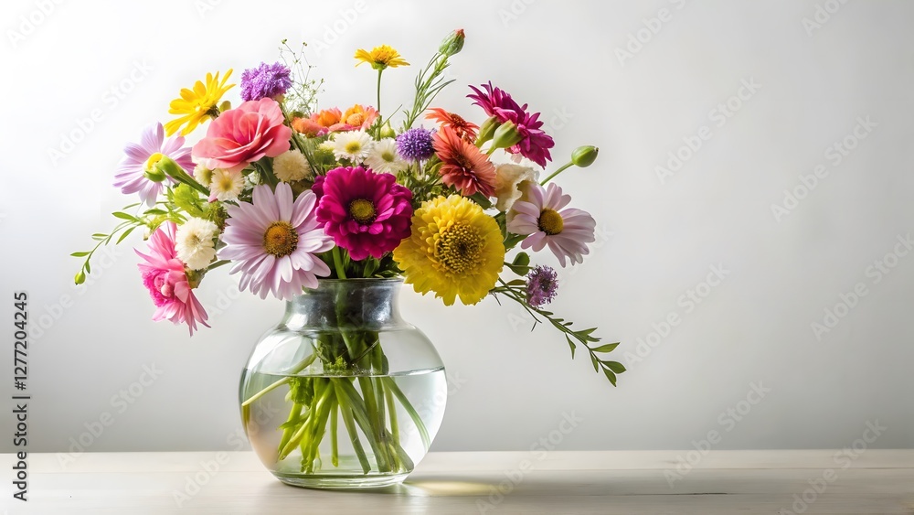 Colorful Flower Bouquet in Glass Vase Colorful Flower Bouquet in Glass Vase