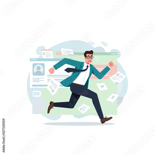 Man Running From Job Application Overload or Data Breach Online