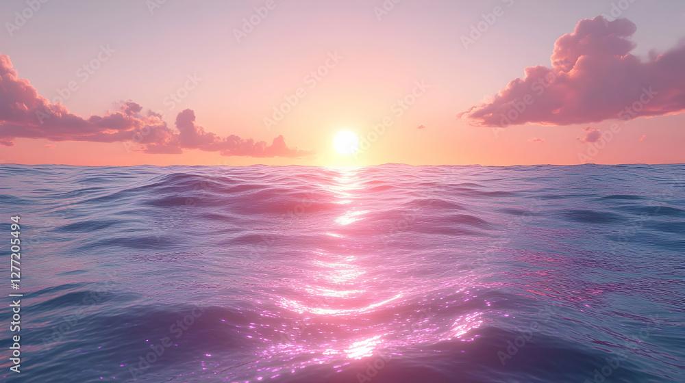 Obraz premium Vibrant Ocean Sunset with Pink and Orange Hues Reflecting on Gentle Waves at Dusk