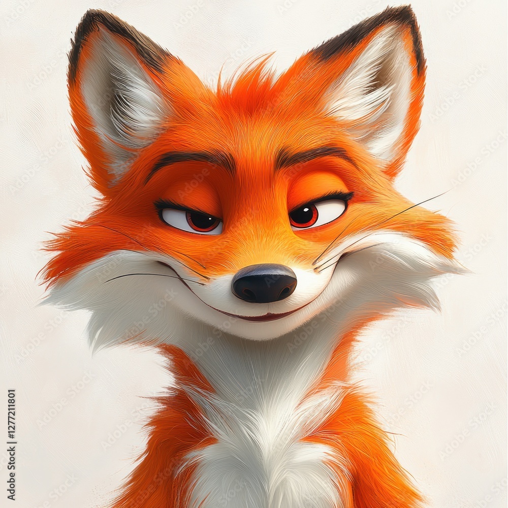 Fototapeta premium playful fox character with oversized ears and mischievous smile in vibrant pop art style