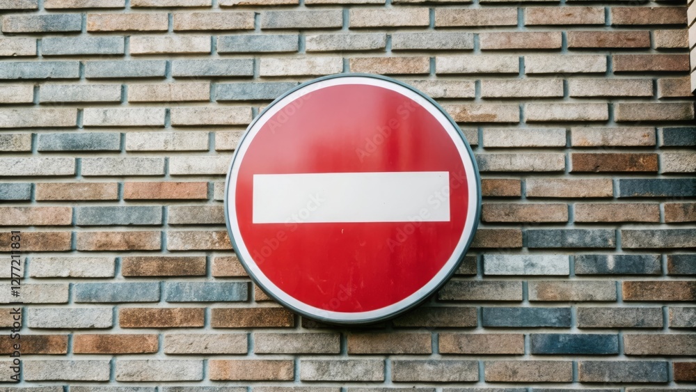 Refusal to enter stop sign displayed on urban brick wall visual content analysis industrial environment perspective on prohibition Refusal to enter stop sign displayed on urban brick wall visual content analysis industrial environment perspective on prohibition