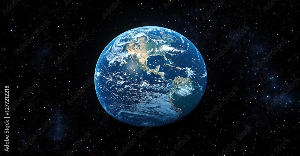 Breathtaking View of Earth from Space Hyper-Realistic Illustration with Starry Background High-Angle Perspective Breathtaking View of Earth from Space Hyper-Realistic Illustration with Starry Background High-Angle Perspective