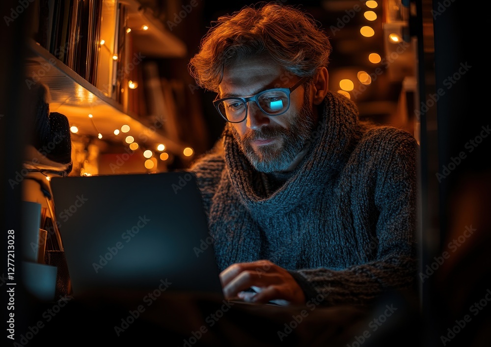 Obraz premium Father Working from Home in a Closet During Quarantine Hiding from Children for Freelance Work