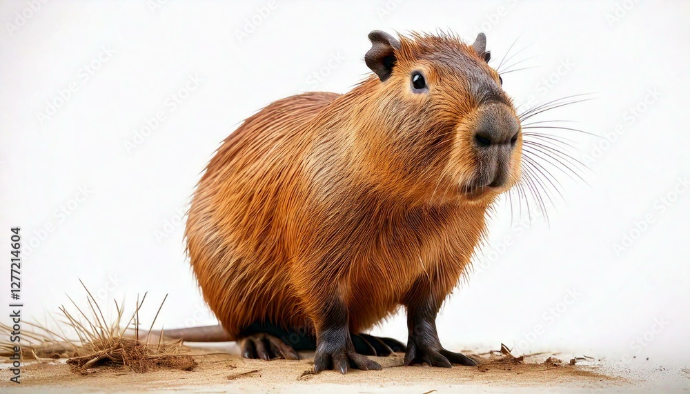 capybara standing on the ground. isolated white background. copy space capybara standing on the ground. isolated white background. copy space