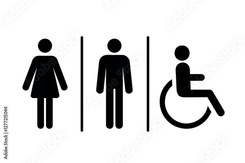 wc sign, accessible toilet icon, public restroom symbol, black vector design element