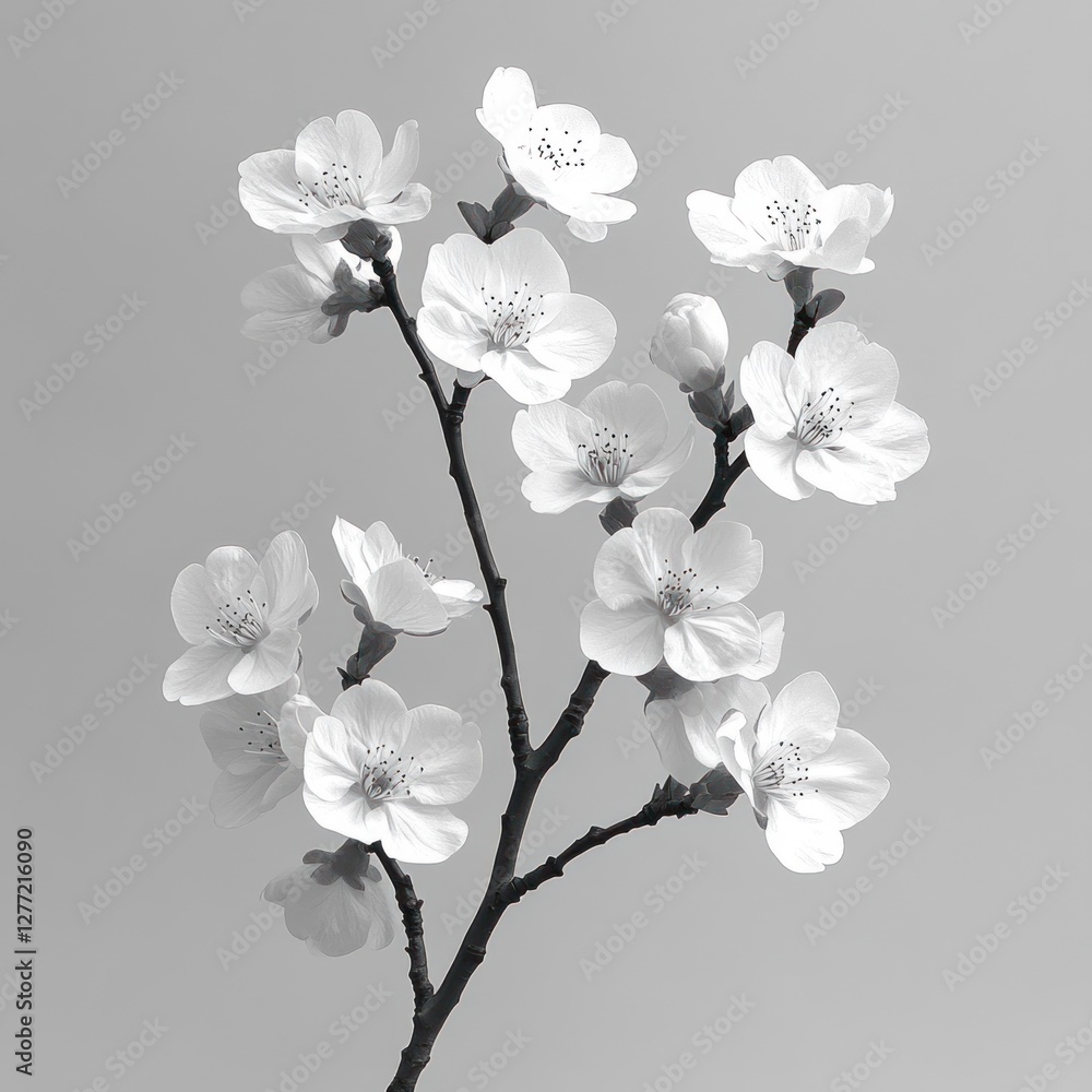 Fototapeta premium Minimalist line art of cherry blossom branch with delicate curves and gentle details