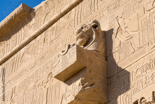 Waterspout or downspout on the temple of Hathor at Dendera which is one of best preserved Temple Complexes in Egypt photo