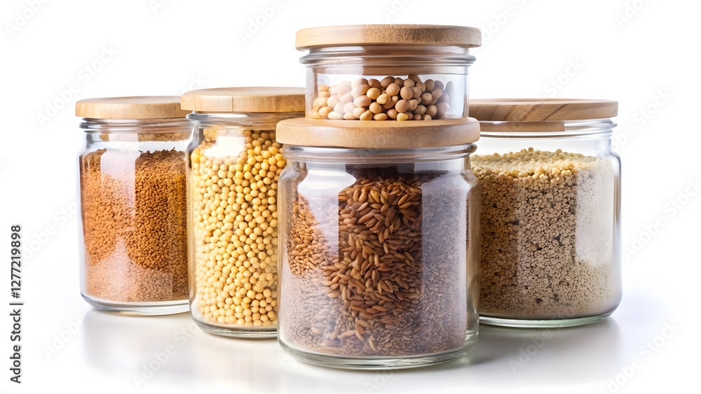 Glass Jars with Grains and Spices Glass Jars with Grains and Spices