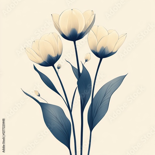 Wallpaper Mural Minimalistic Line Art Tulips Illustration in Modern Botanical Style Torontodigital.ca