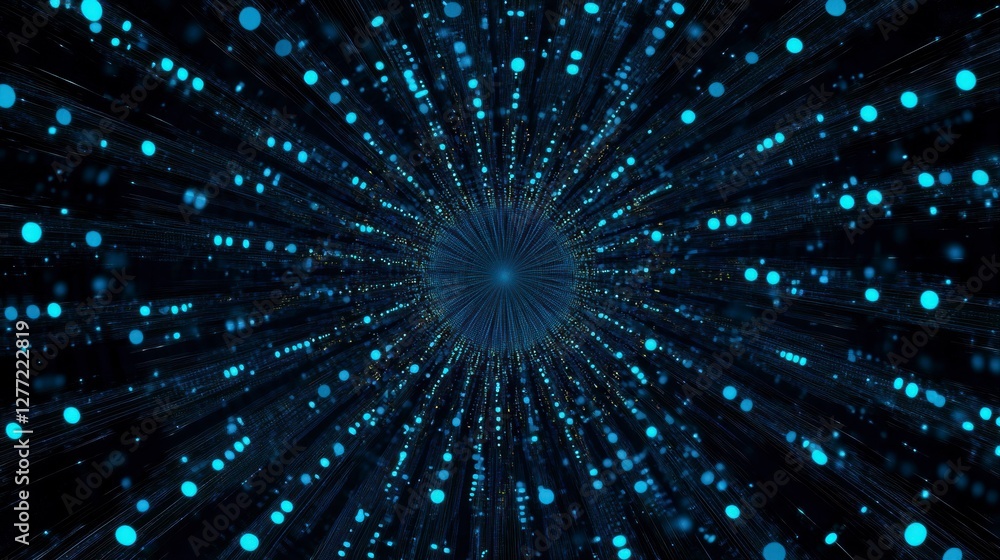 Fototapeta premium Abstract digital particles explosion in dark space. Possible use Background for technology presentations