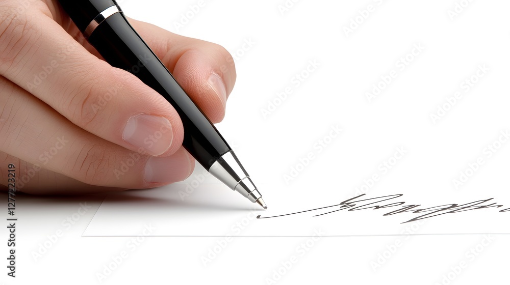 Close up view of hands signing an important legal business contract or agreement document with a pen on a desk or office workplace Concept of formal professional document validation verification Close up view of hands signing an important legal business contract or agreement document with a pen on a desk or office workplace Concept of formal professional document validation verification