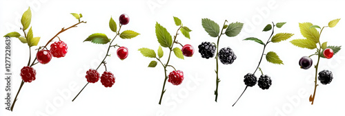 A set of  berries red and purple on a white background