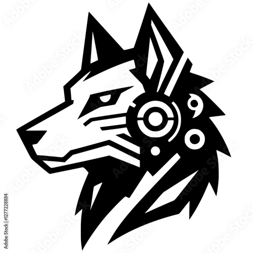 Silhouette of a wolf robot head