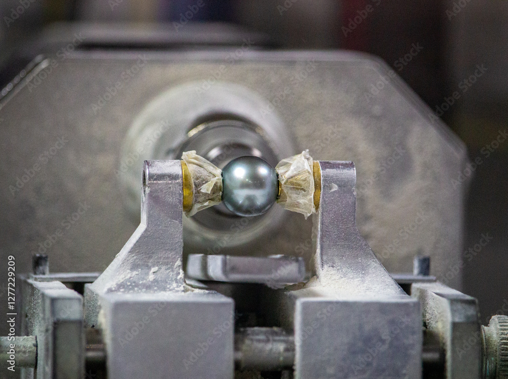 A detailed close-up of a lustrous black pearl, emphasizing its use in fine jewelry and the meticulous process of jewelry making. A detailed close-up of a lustrous black pearl, emphasizing its use in fine jewelry and the meticulous process of jewelry making.