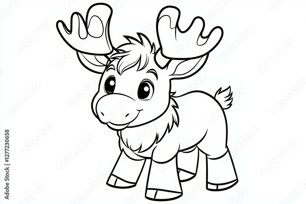Cute cartoon drawing of a moose with its antlers raised Cute cartoon drawing of a moose with its antlers raised