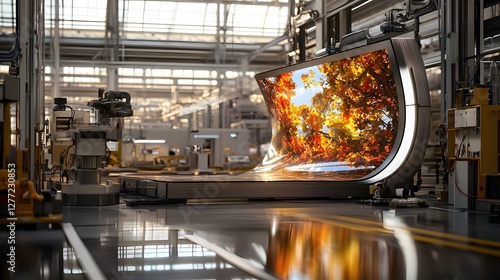 Flexible OLED display screens being rigorously tested for durability and performance within a state of the art industrial manufacturing plant photo