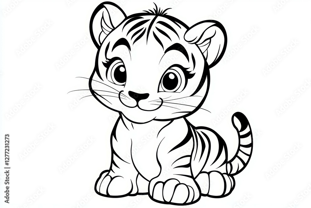 Cute little tiger cub is sitting on its haunches Cute little tiger cub is sitting on its haunches