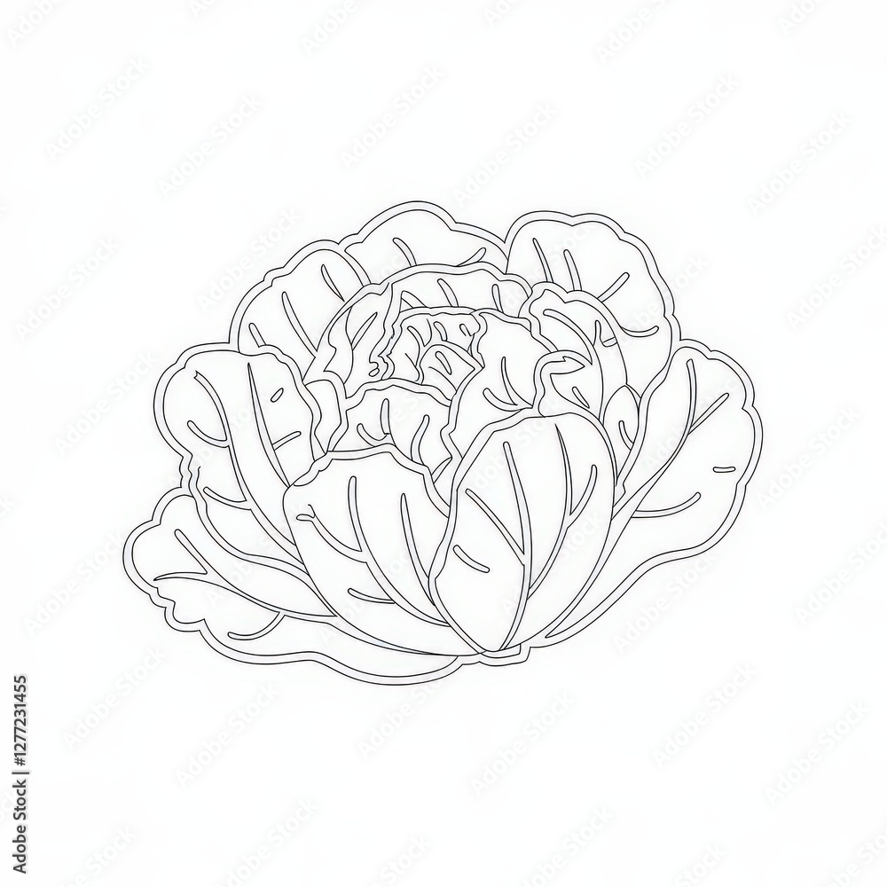Detailed Line Art of a Cabbage Vegetable in Minimalistic Style Detailed Line Art of a Cabbage Vegetable in Minimalistic Style