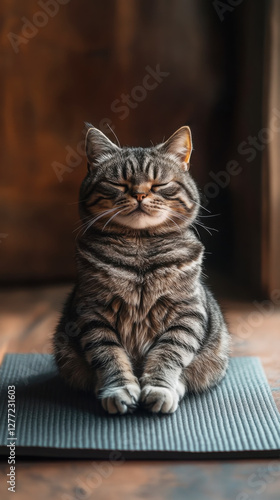 Wallpaper Mural Calm cat in yoga pose on tiny mat - mindfulness, relaxation, zen inspiration Torontodigital.ca