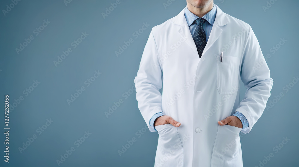 Professional doctor in lab coat standing confidently in medical setting for healthcare promotion Professional doctor in lab coat standing confidently in medical setting for healthcare promotion
