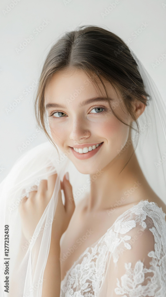 Radiant young bride in elegant bridal veil for wedding day inspiration Radiant young bride in elegant bridal veil for wedding day inspiration