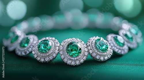 Emerald Bracelet on Teal Background with Bokeh photo