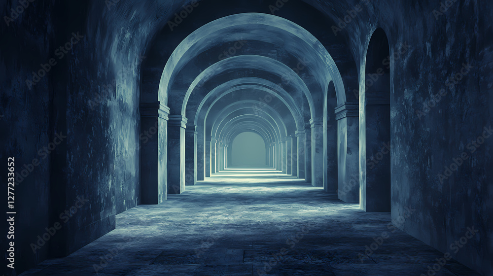 Fototapeta premium Dark archway 3d illustration. Surrealist Endless Corridor. Illustration