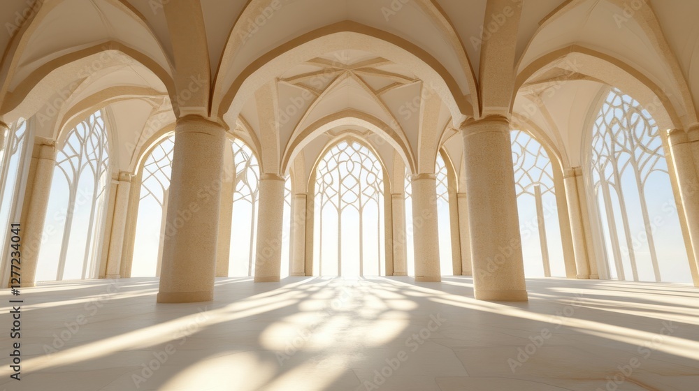 Obraz premium Ethereal Interior of a Grand Architectural Hall with Light Play