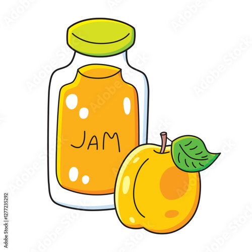 Apricot fruit and a jam jar isolated vector illustration