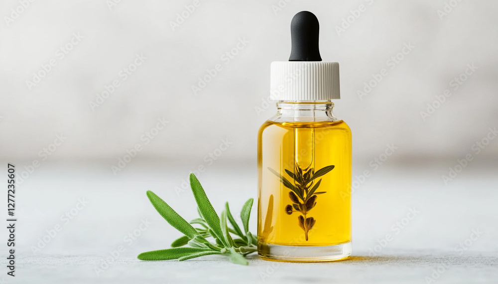 Skincare moisturizer. A glass dropper bottle with herbal oil and leaves. Skincare moisturizer. A glass dropper bottle with herbal oil and leaves.