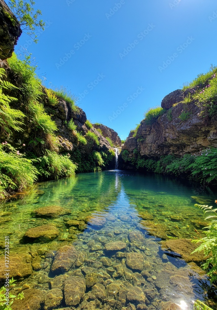 Serene Waterfall Pool in Lush Mountain Gorge Serene Waterfall Pool in Lush Mountain Gorge