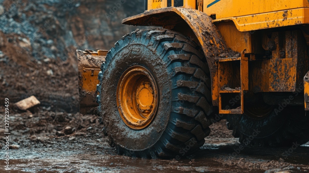 A diesel-powered high-pressure water pump with rugged tires on a construction site. A diesel-powered high-pressure water pump with rugged tires on a construction site.