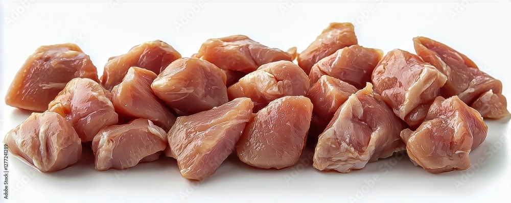 Fresh Raw Chicken Meat Chunks on a White Background Fresh Raw Chicken Meat Chunks on a White Background