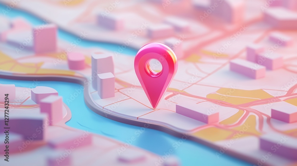 Fototapeta premium Paper Map with 3D Red Locator Pin Marking Travel Location 