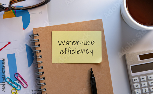 There is sticky note with the word Water-use efﬁciency. It is as an eye-catching image. photo