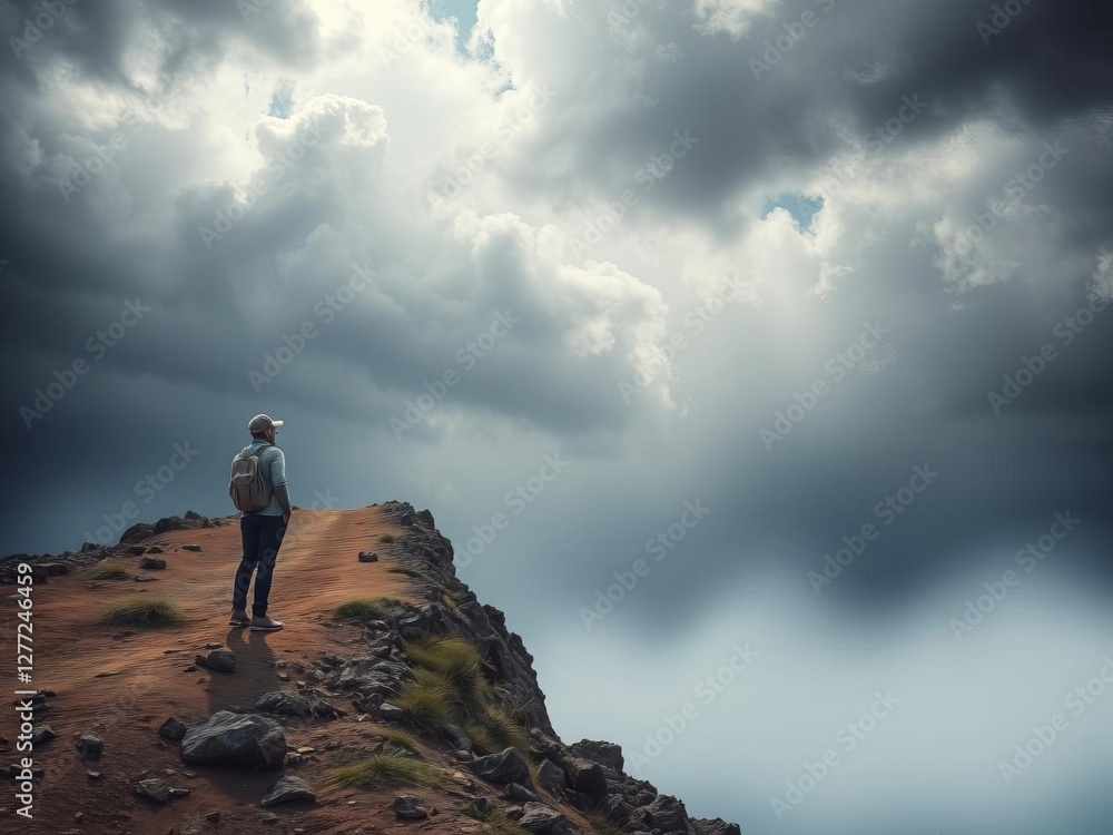 Obraz premium A man standing at a crossroads, looking confused and unsure, before finally choosing the right path, exploration, destination, uncertainty