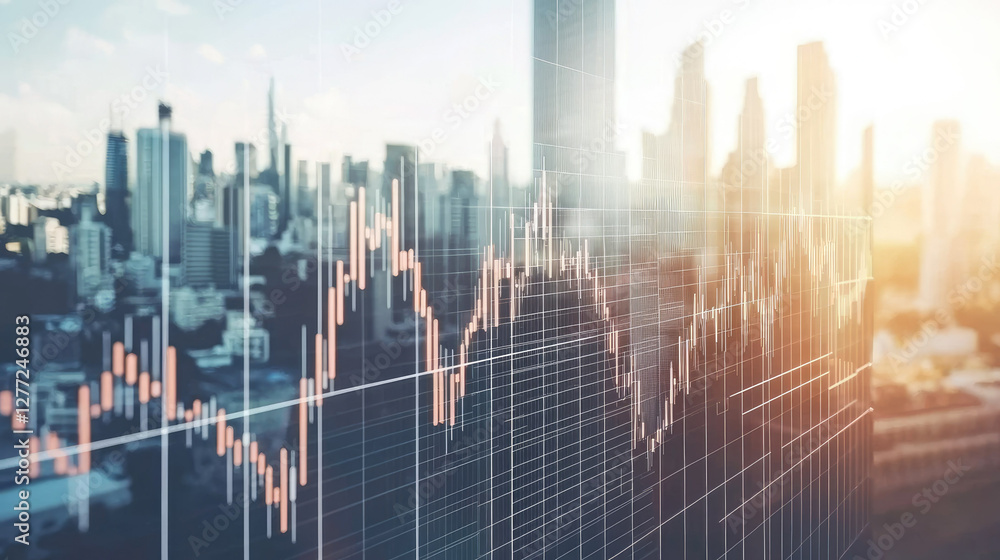 City skyline with financial graph overlay City skyline with financial graph overlay