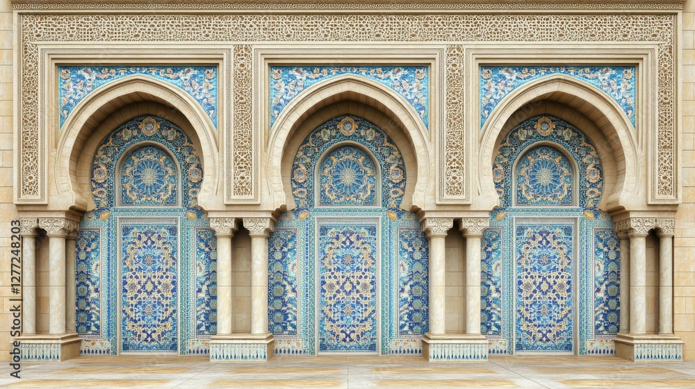 Obraz premium Intricate Architectural Design of Ornate Blue Tile Facade