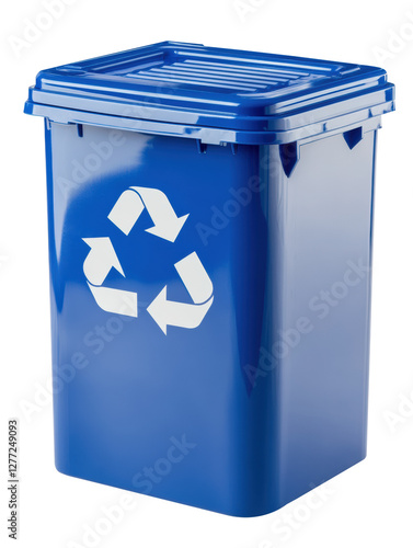 Blue Recycling Bin with White Recycling Symbol on transparent Background