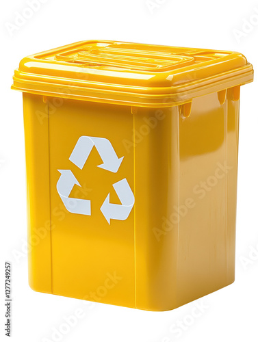 Yellow Recycling Bin with White Recycling Symbol on transparent Background