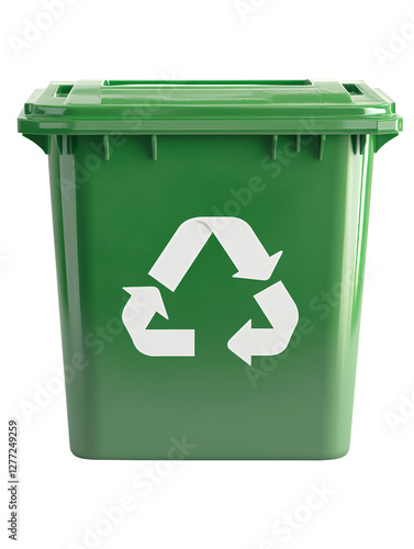 Green Recycling Bin with White Recycling Symbol on Front