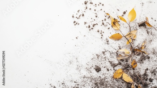 Toxic fertilizer harming farmland. Featuring degraded soil and weak crop growth