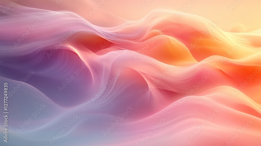 Obraz premium Soft, flowing waves of lilac, teal, and peach blend seamlessly, creating a calming, ever-shifting abstract background.