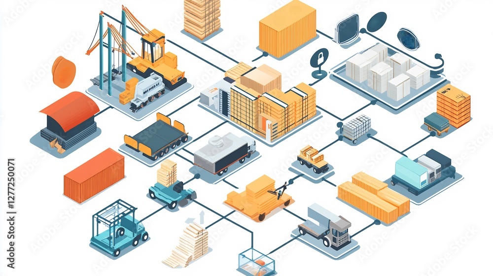 Stylized graphic showing the integration of procurement and supply chain management highlighting efficiency and cost reduction